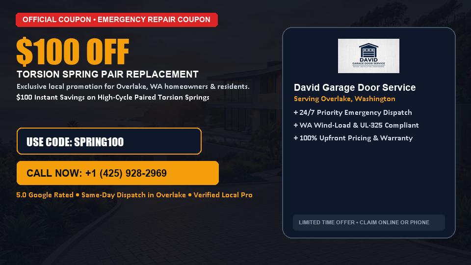$100 OFF Dual High-Cycle Torsion Spring Replacement in Overlake, WA - David Garage Door Service