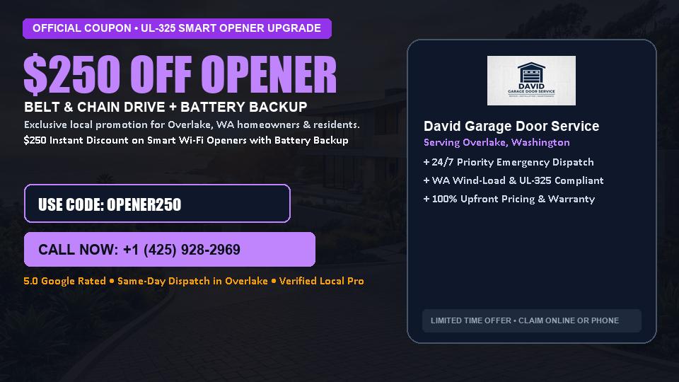 $250 OFF Smart Wi-Fi Garage Door Opener Installation in Overlake, WA - David Garage Door Service